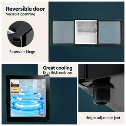 Devanti 40L Bar Fridge Glass Door Mini Fridge Countertop Cooler Black - Mekamart Australia
