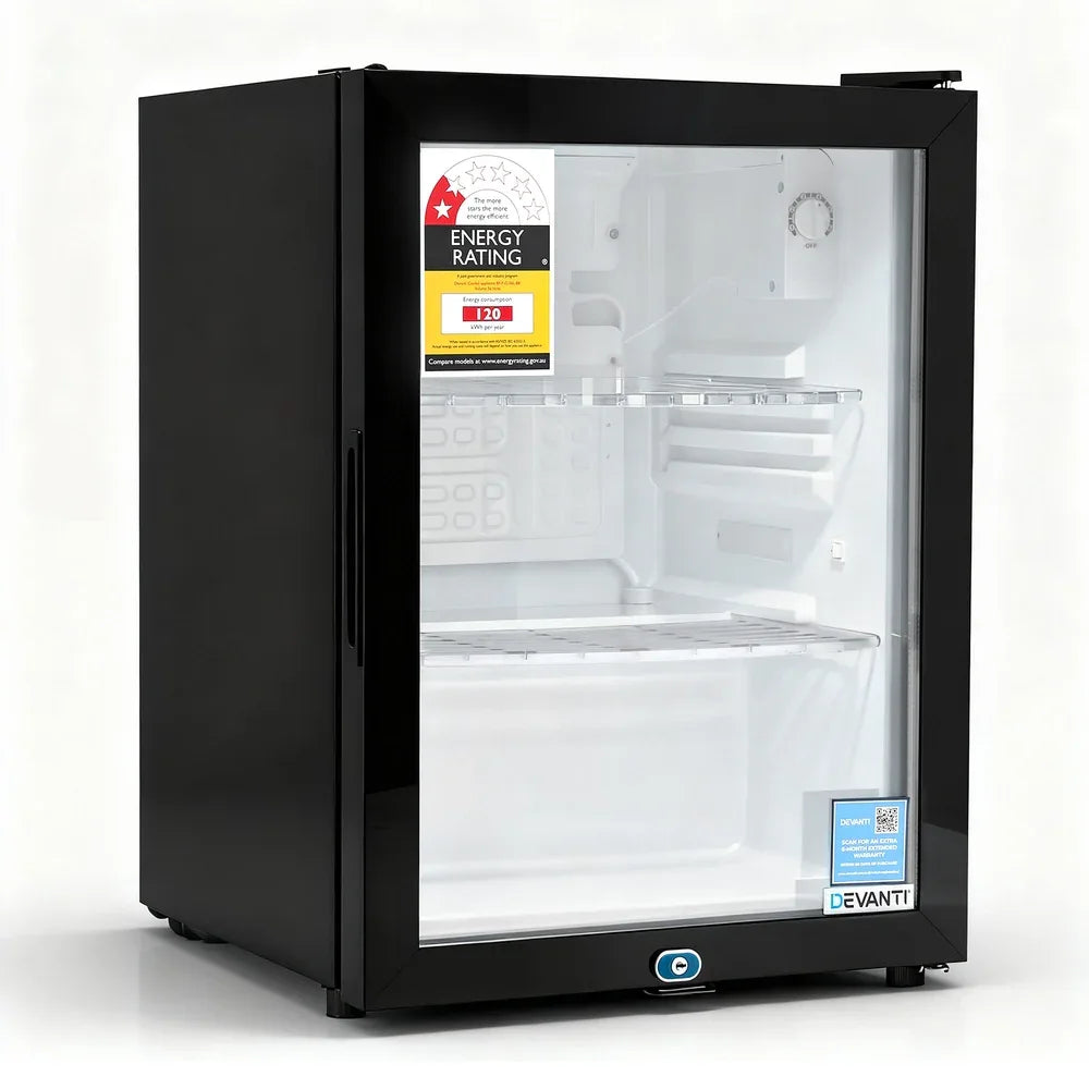 Devanti 56L Bar Fridge Glass Door Mini Fridge Countertop Cooler Black - Mekamart Australia
