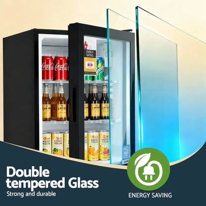 Devanti 56L Bar Fridge Glass Door Mini Fridge Countertop Cooler Black - Mekamart Australia
