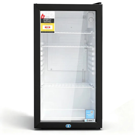 Devanti 78L Bar Fridge Glass Door Mini Fridge Countertop Cooler Black - Mekamart Australia