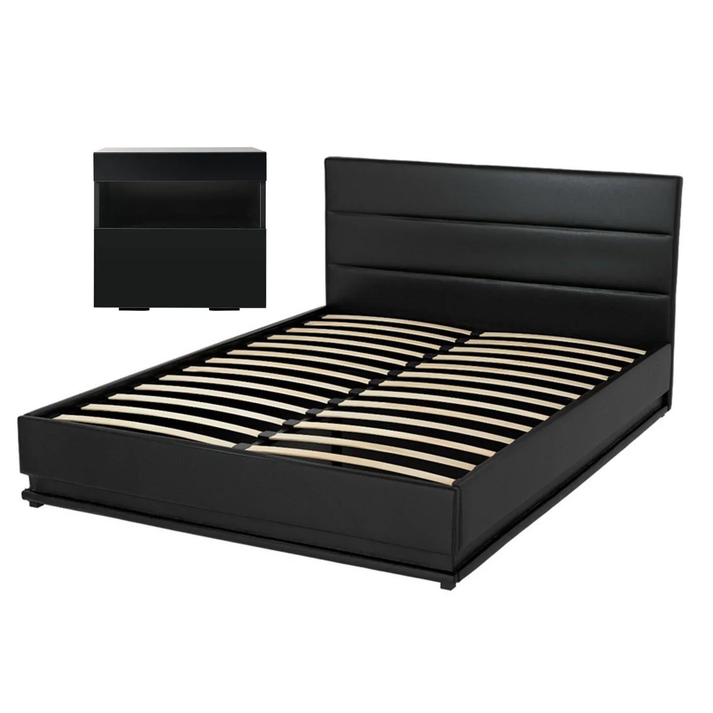 Artiss RGB LED Double Bed Frame with Beside Table Set 16 Colour Mood Lighting - Mekamart Australia