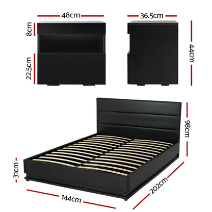Artiss RGB LED Double Bed Frame with Beside Table Set 16 Colour Mood Lighting - Mekamart Australia