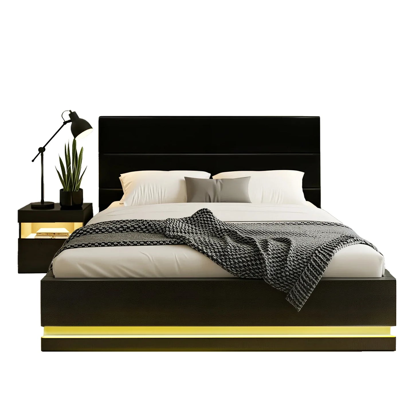 Artiss RGB LED Double Bed Frame with Beside Table Set 16 Colour Mood Lighting - Mekamart Australia