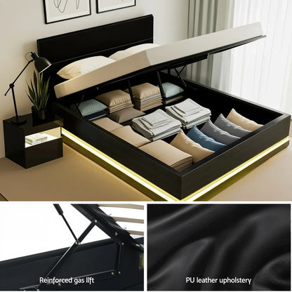 Artiss RGB LED Double Bed Frame with Beside Table Set 16 Colour Mood Lighting - Mekamart Australia