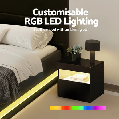 Artiss RGB LED Double Bed Frame with Beside Table Set 16 Colour Mood Lighting - Mekamart Australia