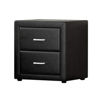 Artiss Bedside Table 2 Drawers Side Table Leather - CADEN Black - Mekamart Australia