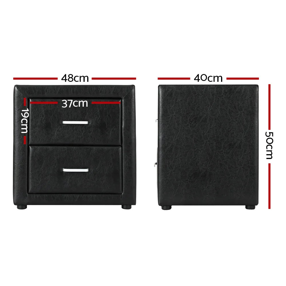 Artiss Bedside Table 2 Drawers Side Table Leather - CADEN Black - Mekamart Australia