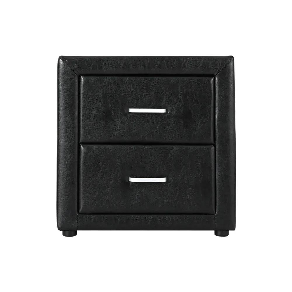 Artiss Bedside Table 2 Drawers Side Table Leather - CADEN Black - Mekamart Australia
