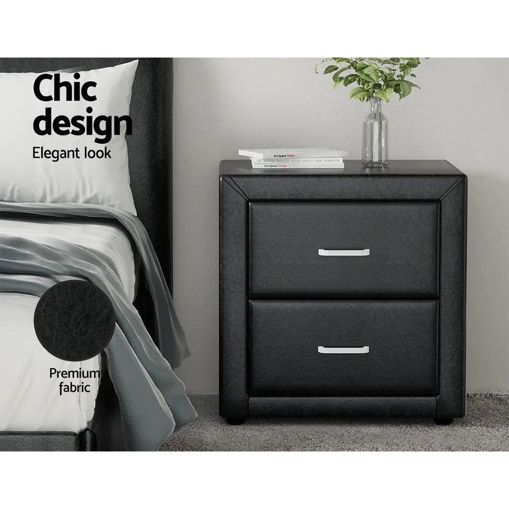 Artiss Bedside Table 2 Drawers Side Table Leather - CADEN Black - Mekamart Australia