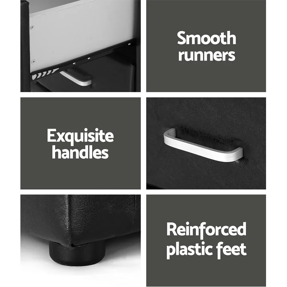 Artiss Bedside Table 2 Drawers Side Table Leather - CADEN Black - Mekamart Australia