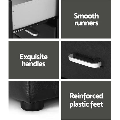Artiss Bedside Table 2 Drawers Side Table Leather - CADEN Black - Mekamart Australia