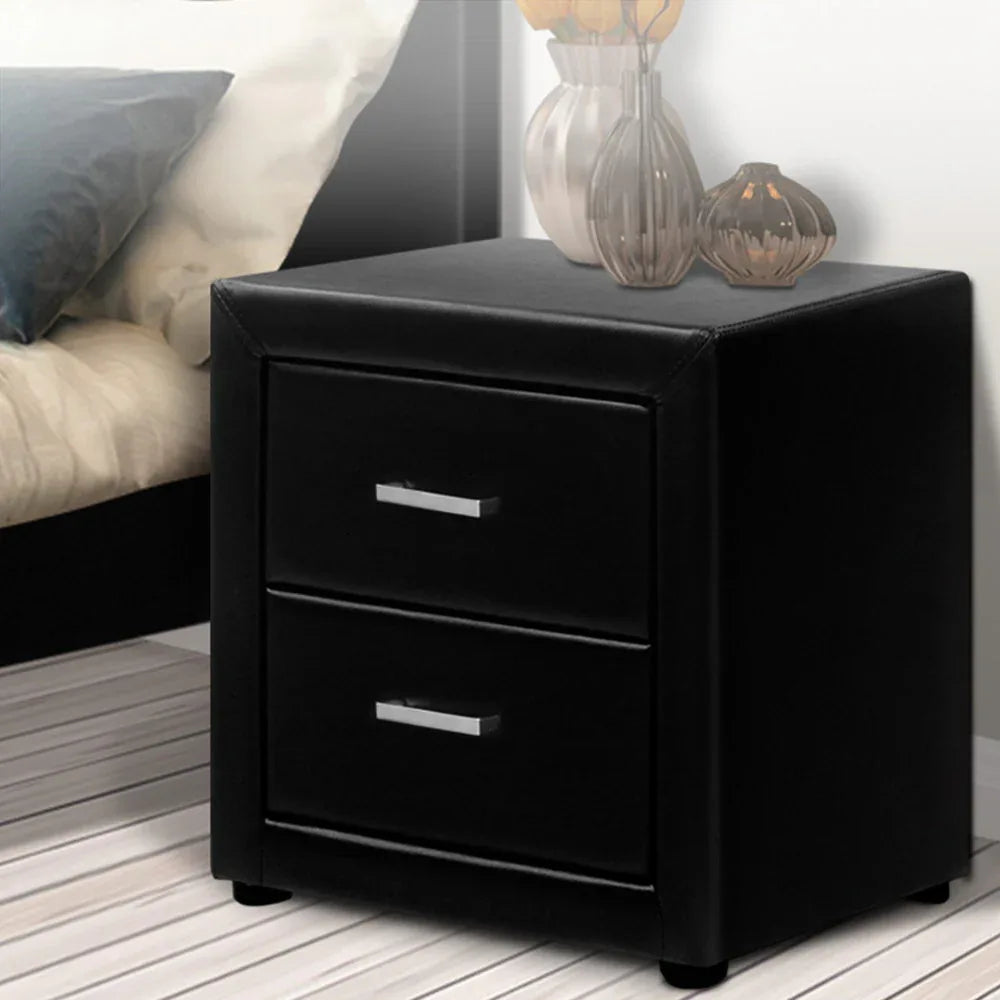 Artiss Bedside Table 2 Drawers Side Table Leather - CADEN Black - Mekamart Australia