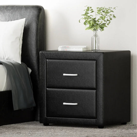 Artiss Bedside Table 2 Drawers Side Table Leather - CADEN Black - Mekamart Australia