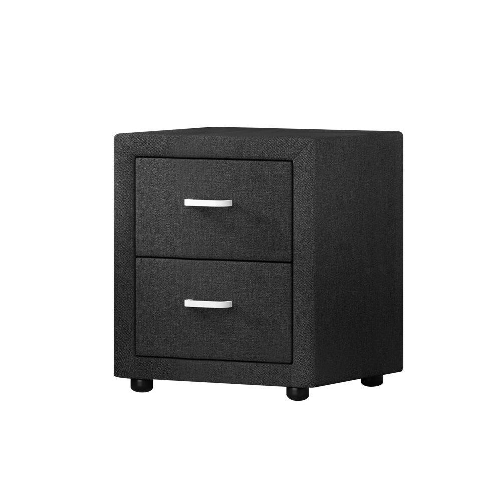 Artiss Bedside Table 2 Drawers Fabric - CADEN Charcoal - Mekamart Australia