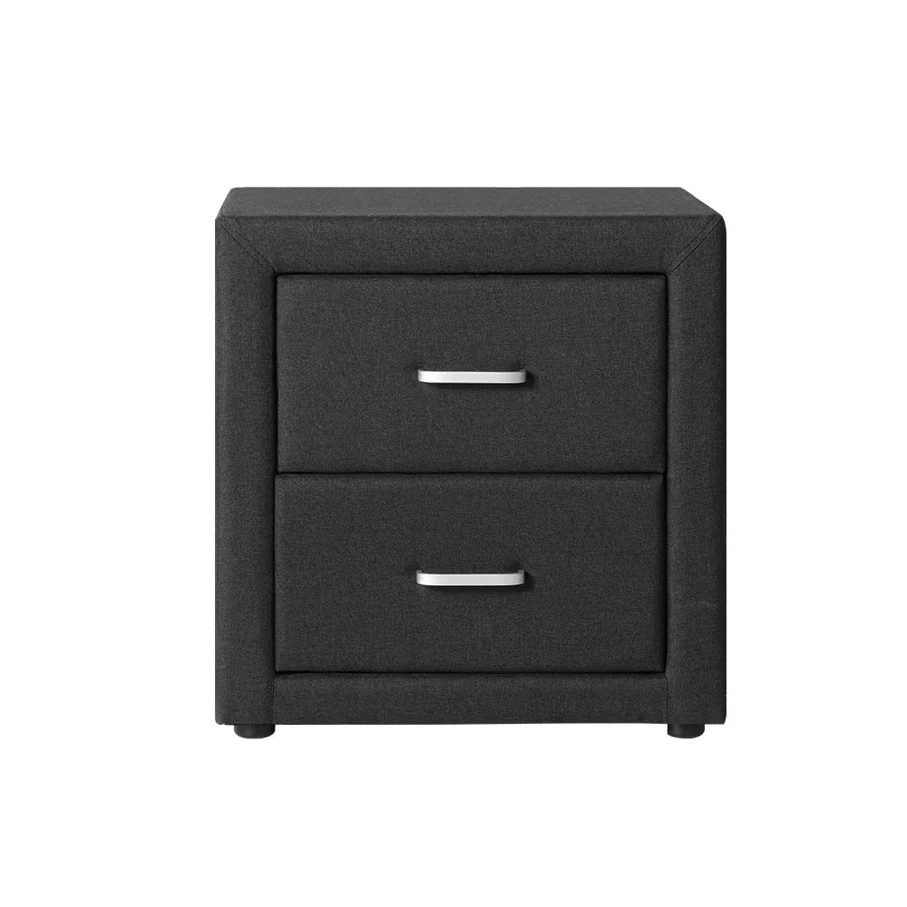 Artiss Bedside Table 2 Drawers Fabric - CADEN Charcoal - Mekamart Australia