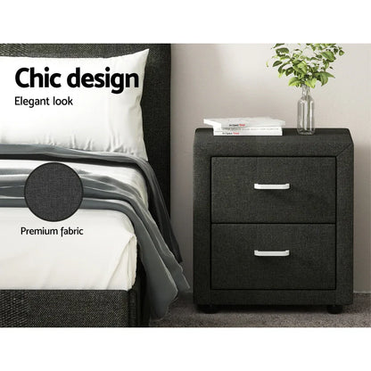 Artiss Bedside Table 2 Drawers Fabric - CADEN Charcoal - Mekamart Australia