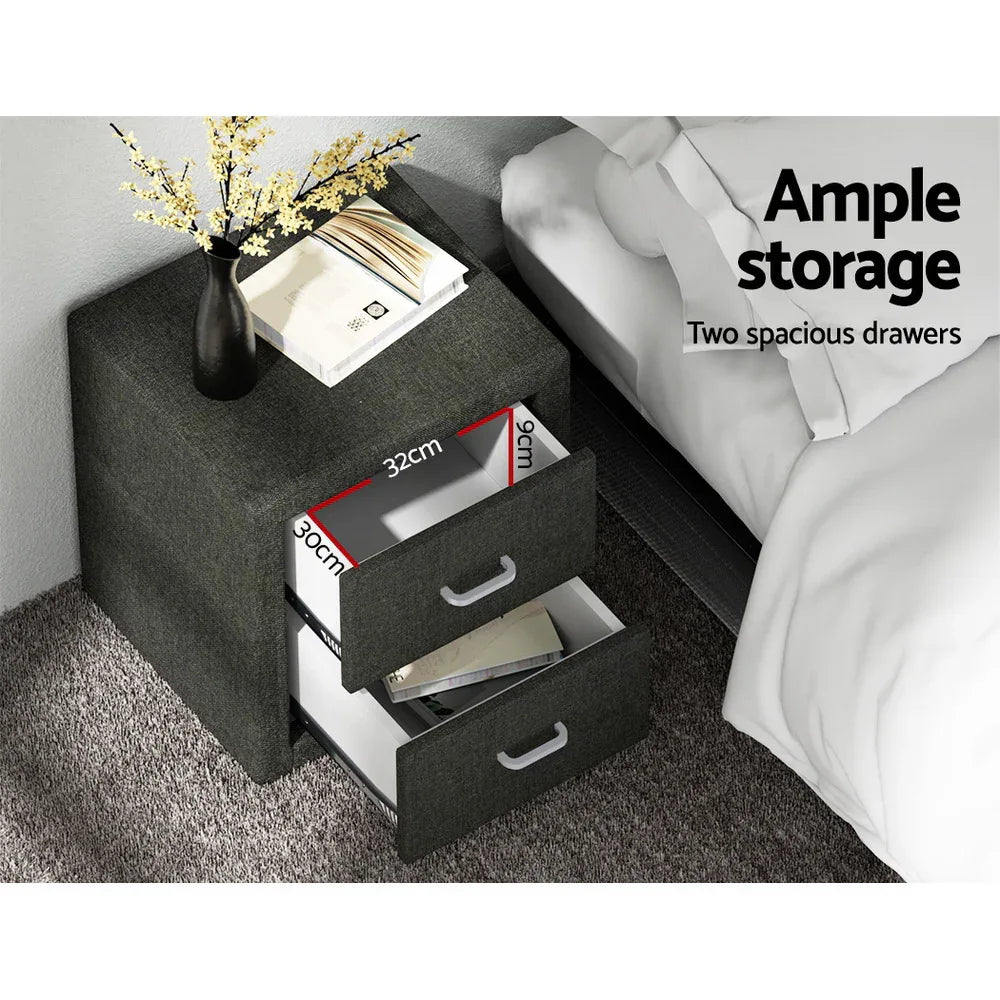 Artiss Bedside Table 2 Drawers Fabric - CADEN Charcoal - Mekamart Australia