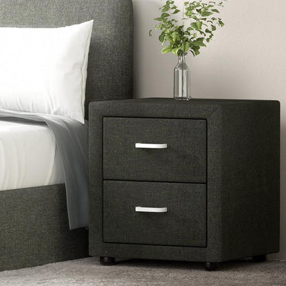 Artiss Bedside Table 2 Drawers Fabric - CADEN Charcoal - Mekamart Australia