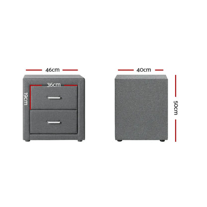 Artiss Bedside Table 2 Drawers Fabric - CADEN Grey - Mekamart Australia