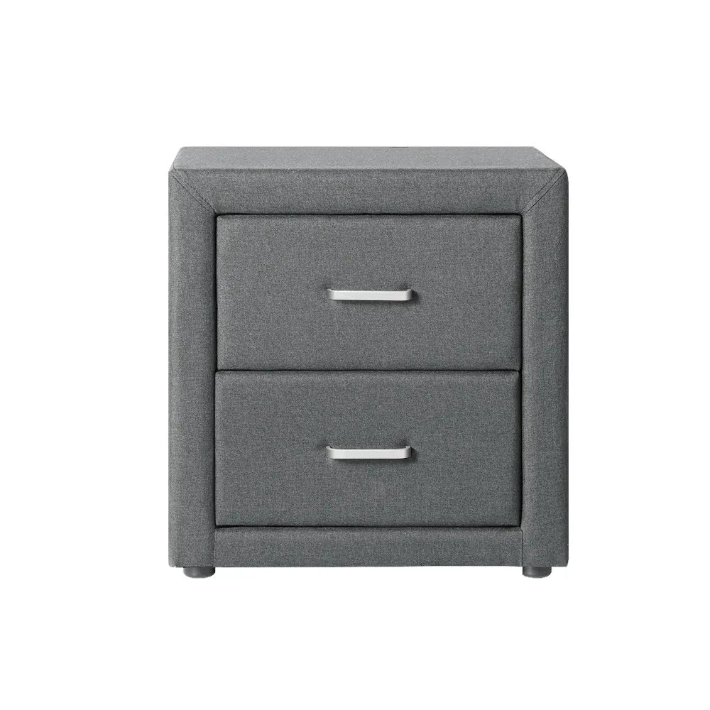 Artiss Bedside Table 2 Drawers Fabric - CADEN Grey - Mekamart Australia