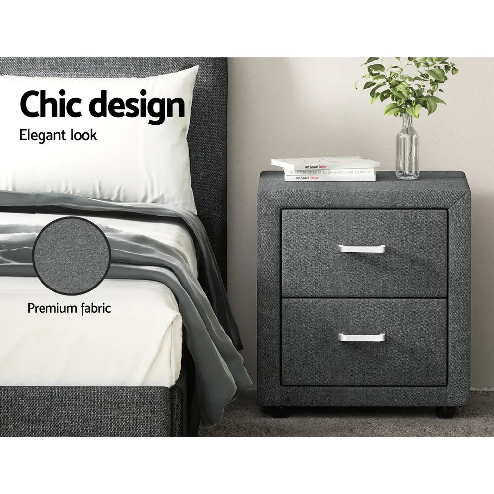 Artiss Bedside Table 2 Drawers Fabric - CADEN Grey - Mekamart Australia