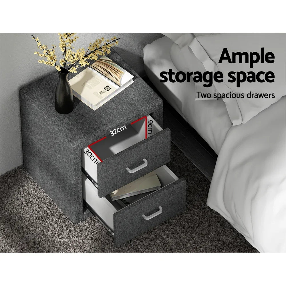 Artiss Bedside Table 2 Drawers Fabric - CADEN Grey - Mekamart Australia