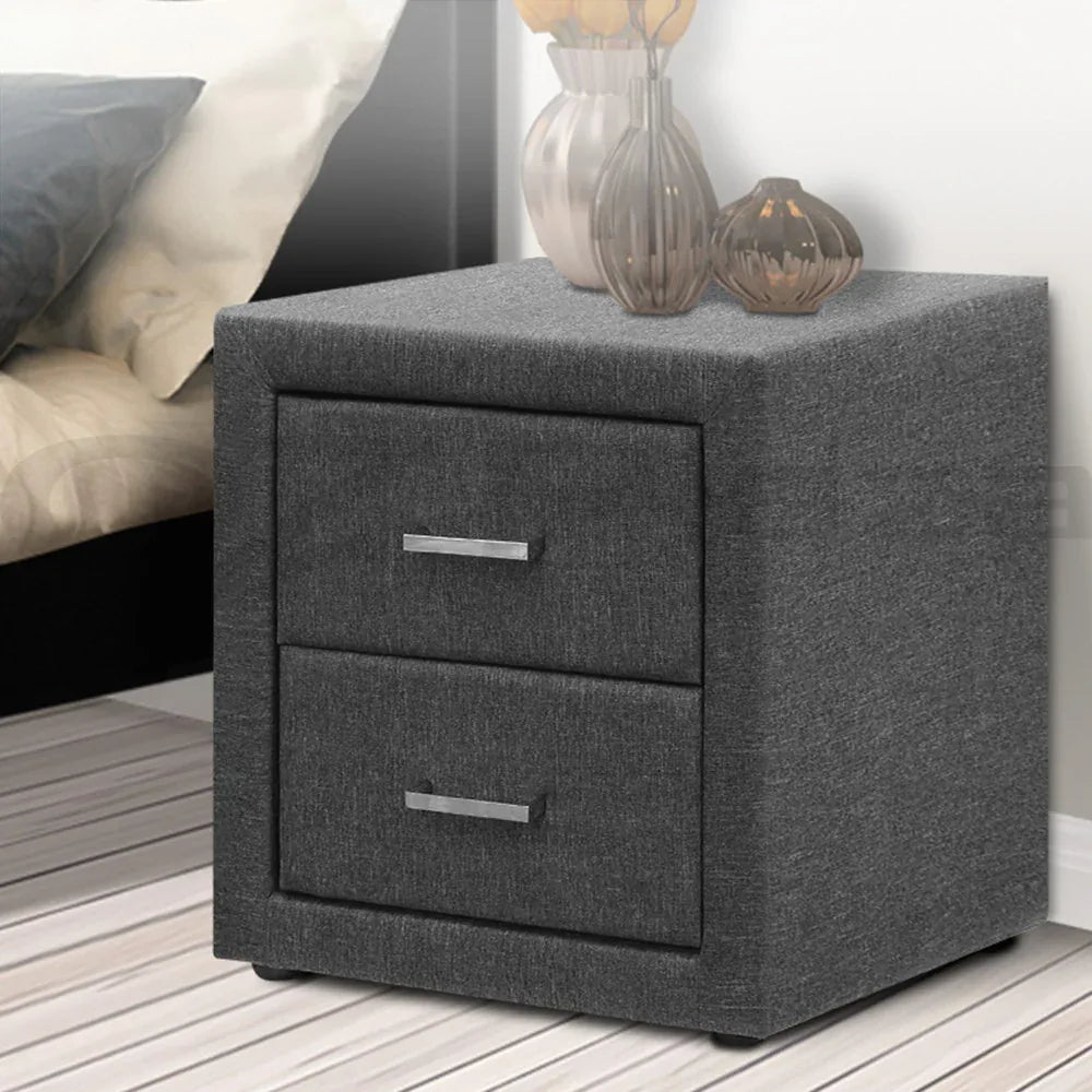 Artiss Bedside Table 2 Drawers Fabric - CADEN Grey - Mekamart Australia