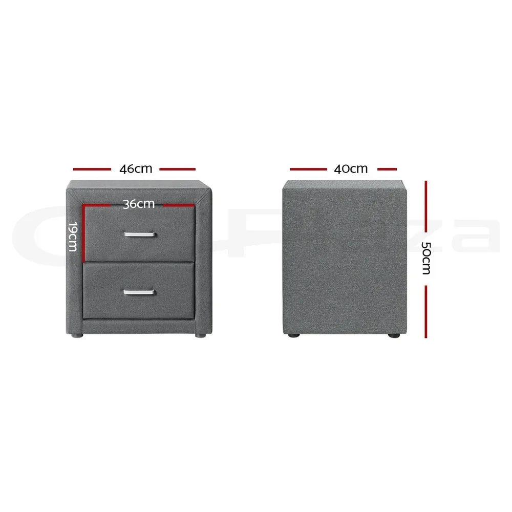 Artiss 2X Bedside Table 2 Drawers Side Table Fabric - CADEN Grey - Mekamart Australia