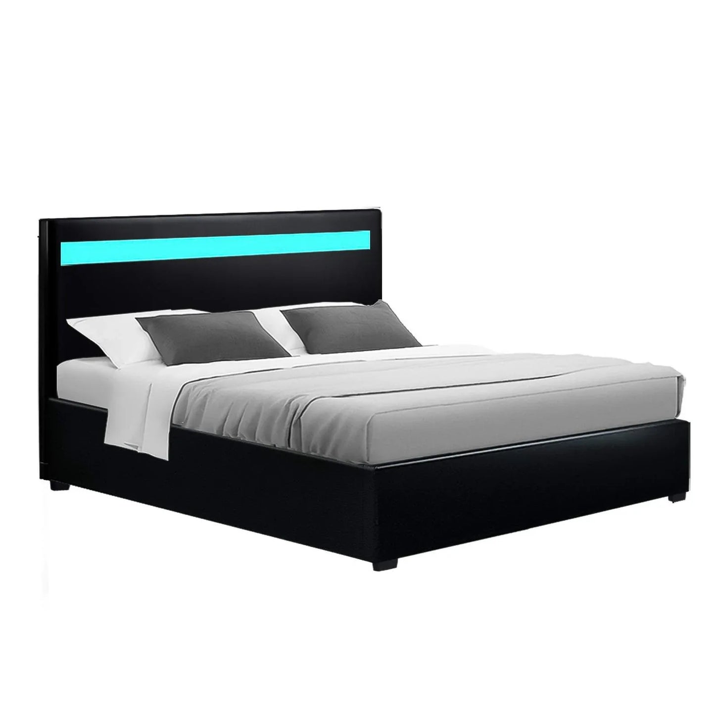 Artiss Bed Frame Double Size LED Gas Lift Black COLE - Mekamart Australia