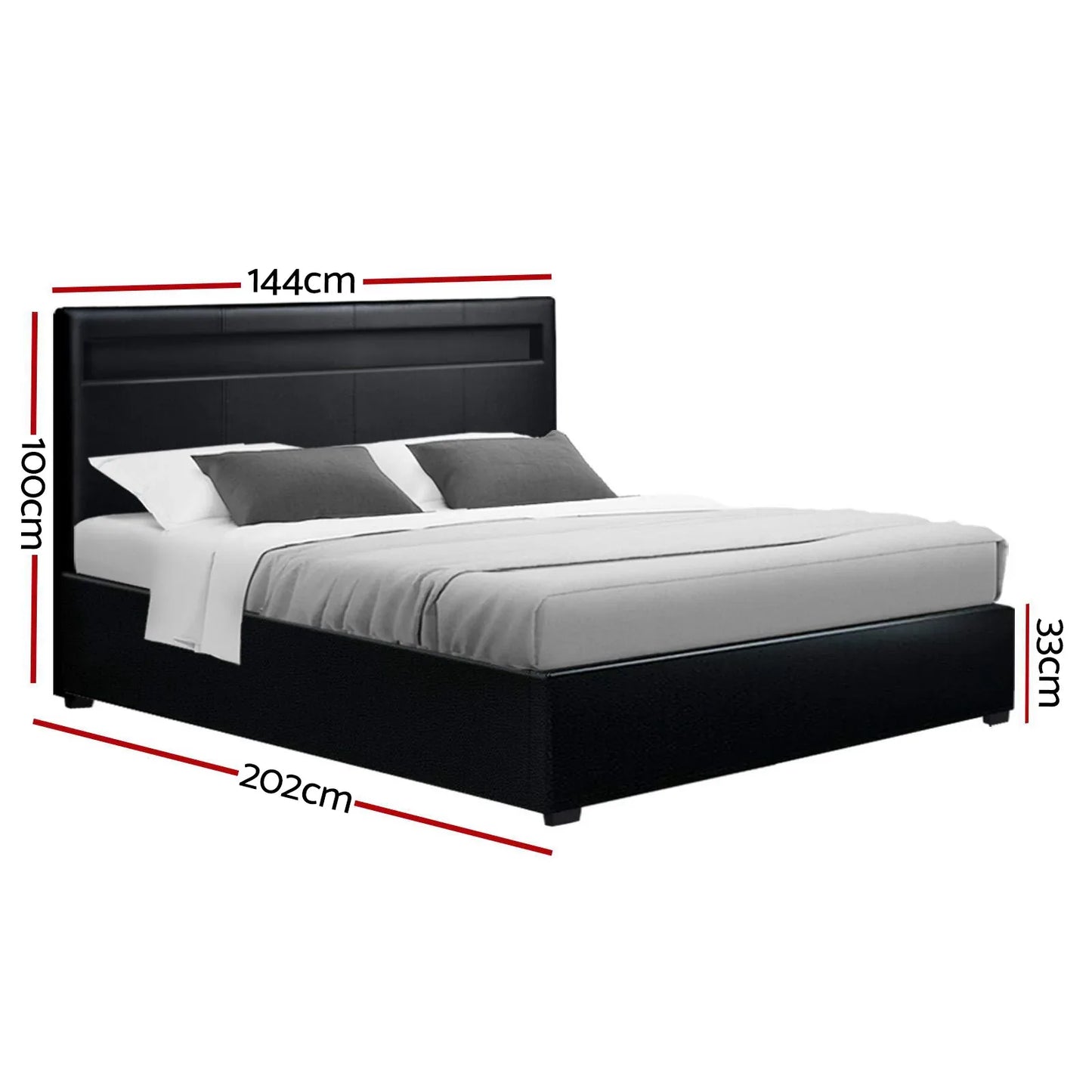 Artiss Bed Frame Double Size LED Gas Lift Black COLE - Mekamart Australia