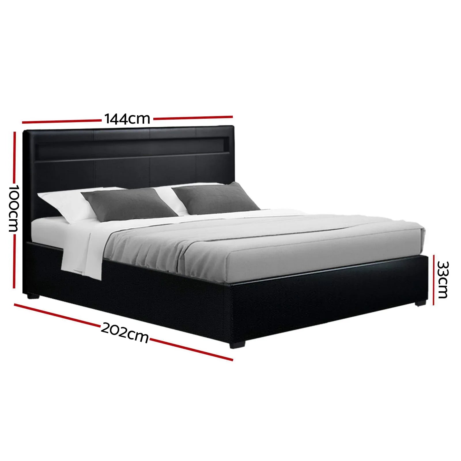 Artiss Bed Frame Double Size LED Gas Lift Black COLE - Mekamart Australia