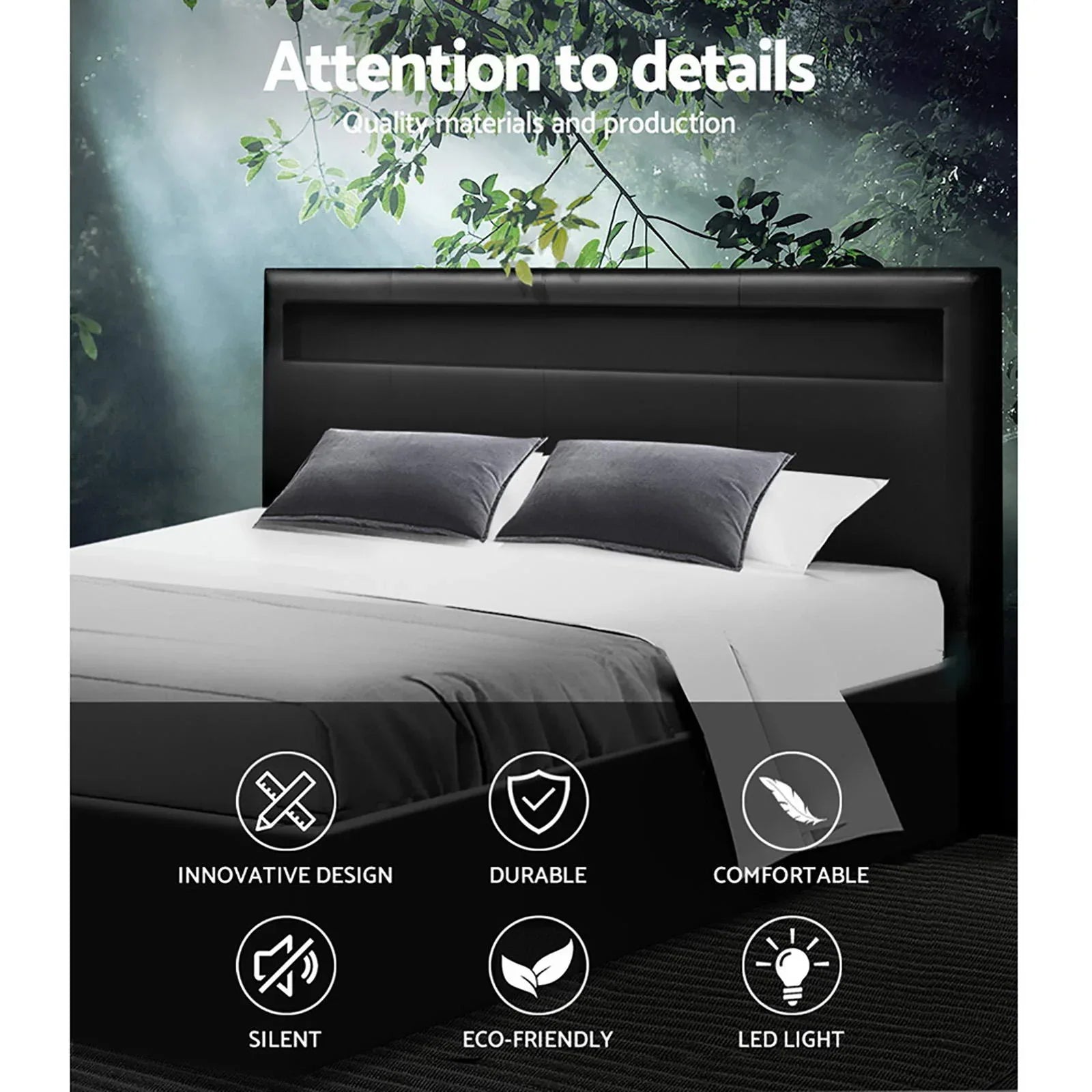 Artiss Bed Frame Double Size LED Gas Lift Black COLE - Mekamart Australia