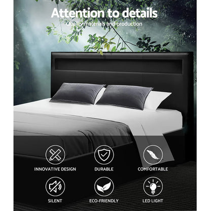 Artiss Bed Frame Double Size LED Gas Lift Black COLE - Mekamart Australia