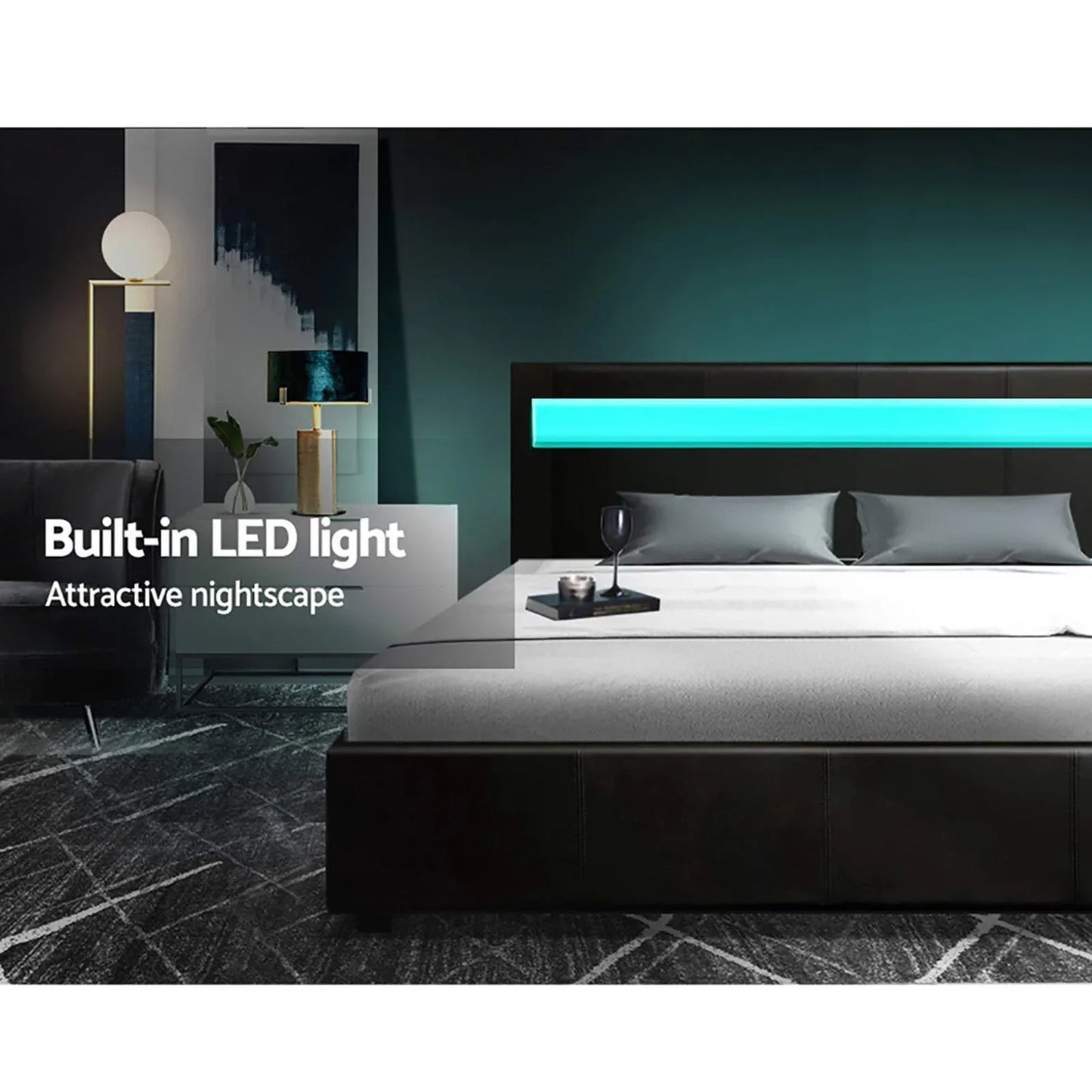 Artiss Bed Frame Double Size LED Gas Lift Black COLE - Mekamart Australia