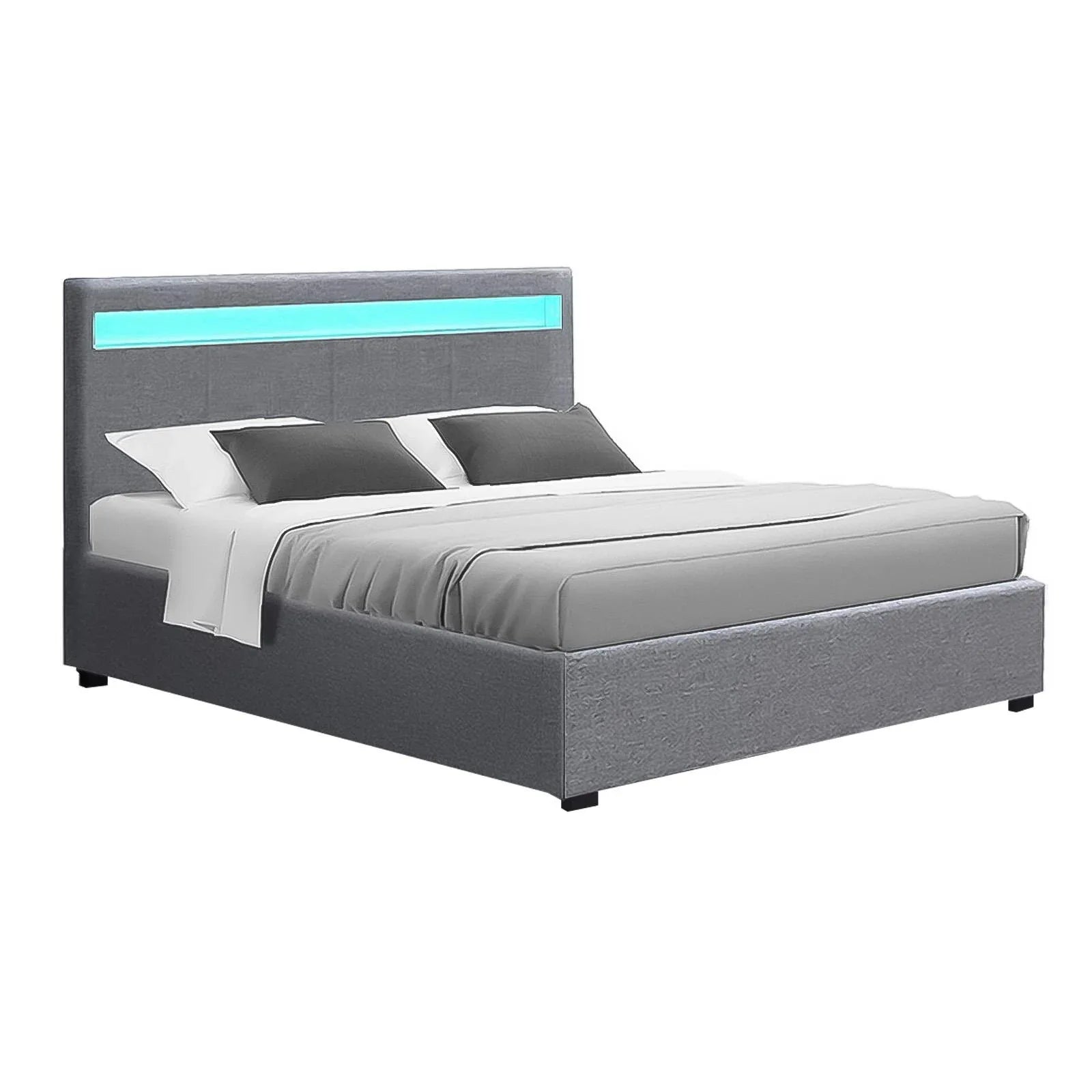 Artiss Bed Frame Double Size LED Gas Lift Grey COLE - Mekamart Australia