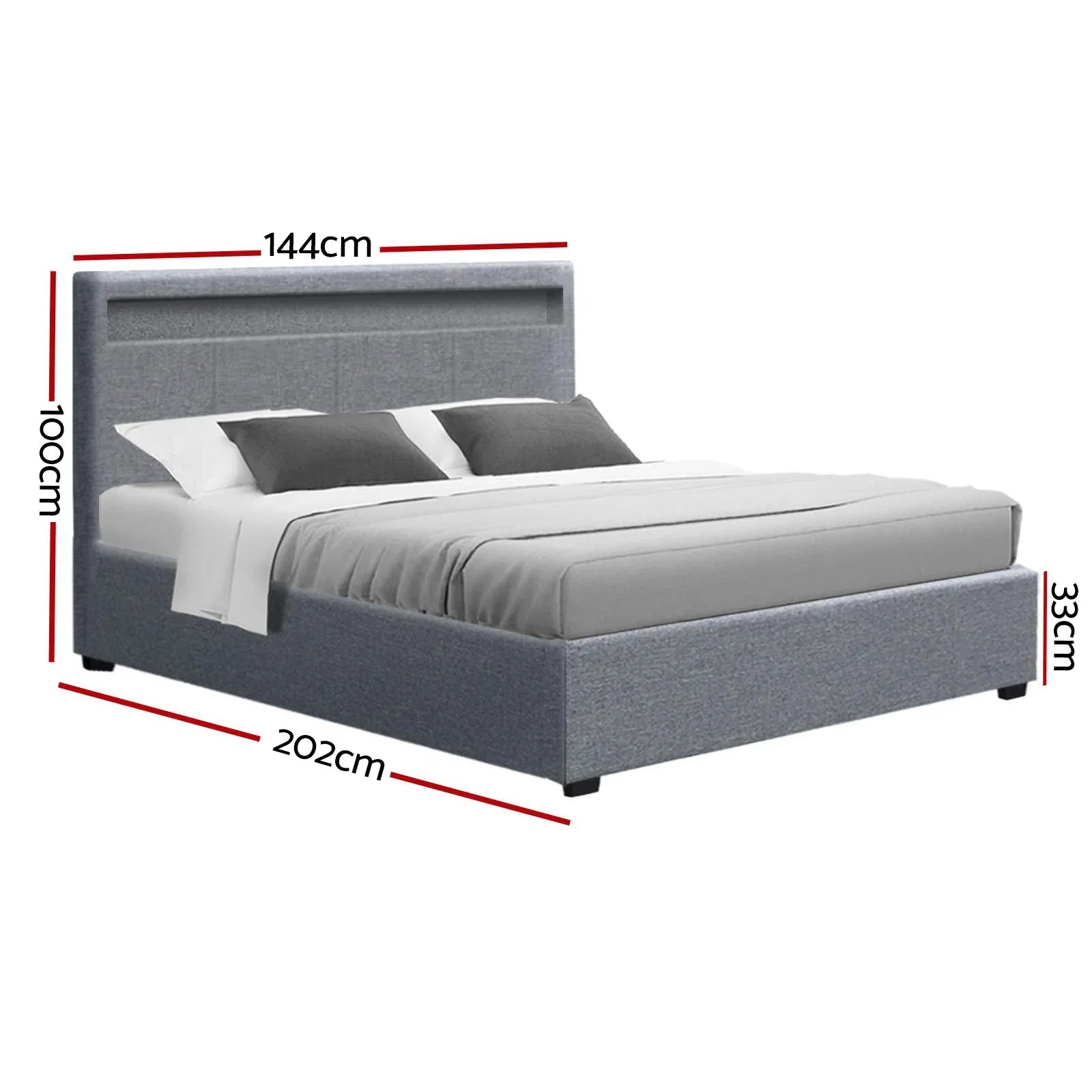 Artiss Bed Frame Double Size LED Gas Lift Grey COLE - Mekamart Australia
