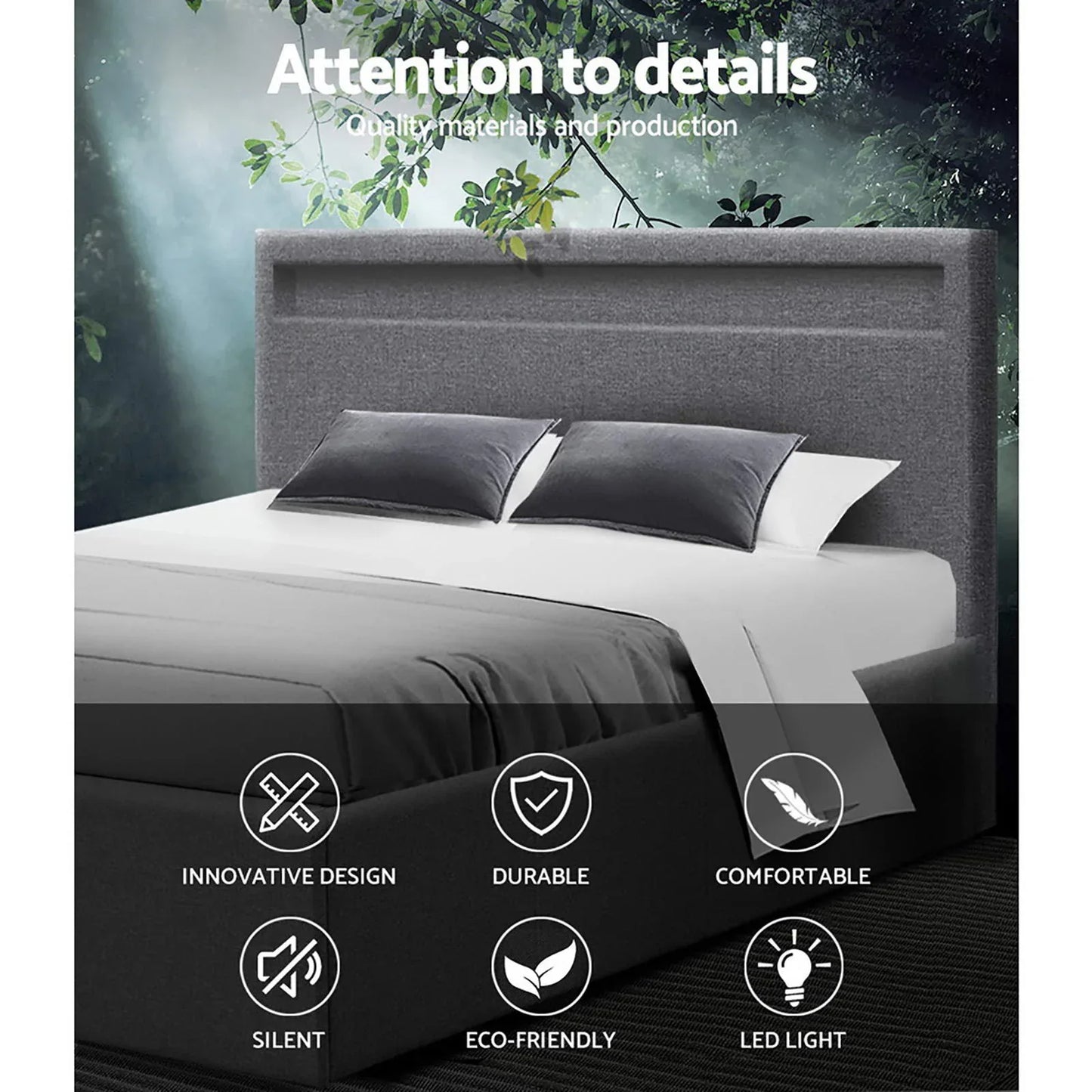 Artiss Bed Frame Double Size LED Gas Lift Grey COLE - Mekamart Australia