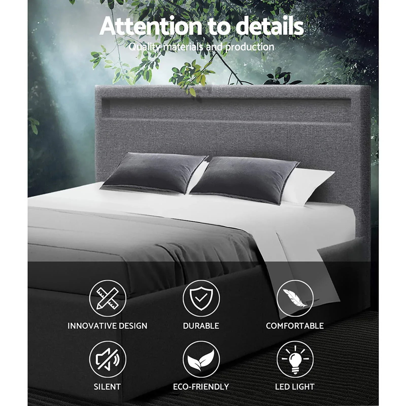 Artiss Bed Frame Double Size LED Gas Lift Grey COLE - Mekamart Australia