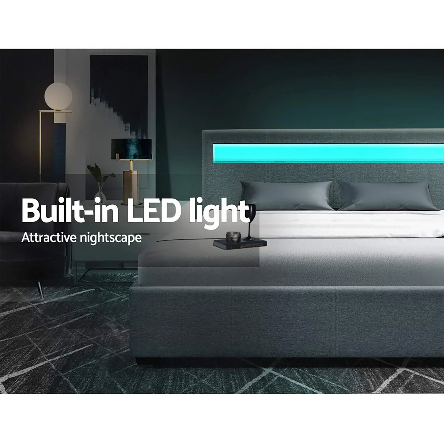 Artiss Bed Frame Double Size LED Gas Lift Grey COLE - Mekamart Australia