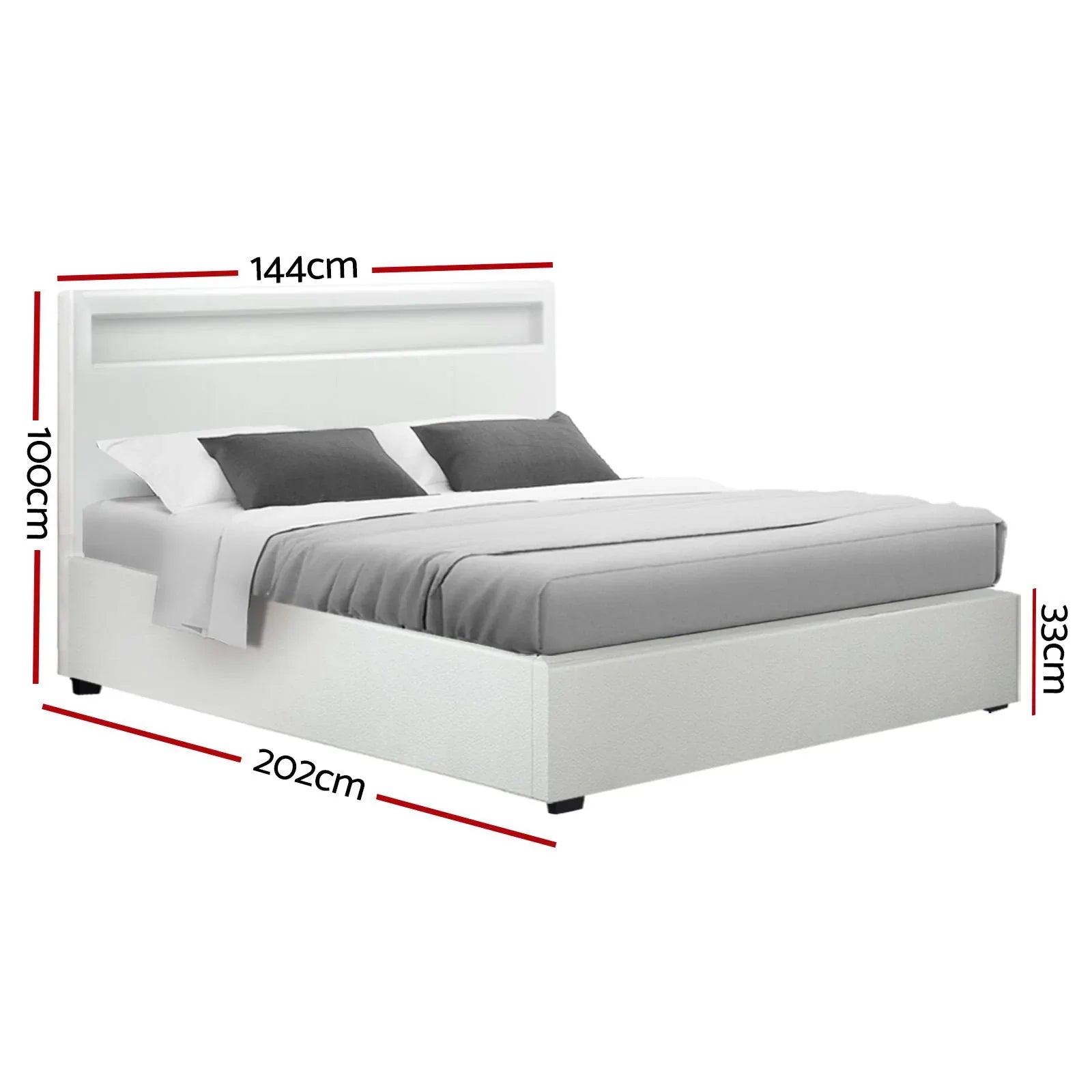 Artiss Bed Frame Double Size LED Gas Lift White COLE - Mekamart Australia