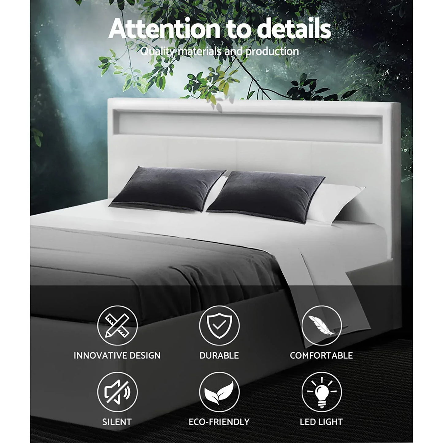 Artiss Bed Frame Double Size LED Gas Lift White COLE - Mekamart Australia