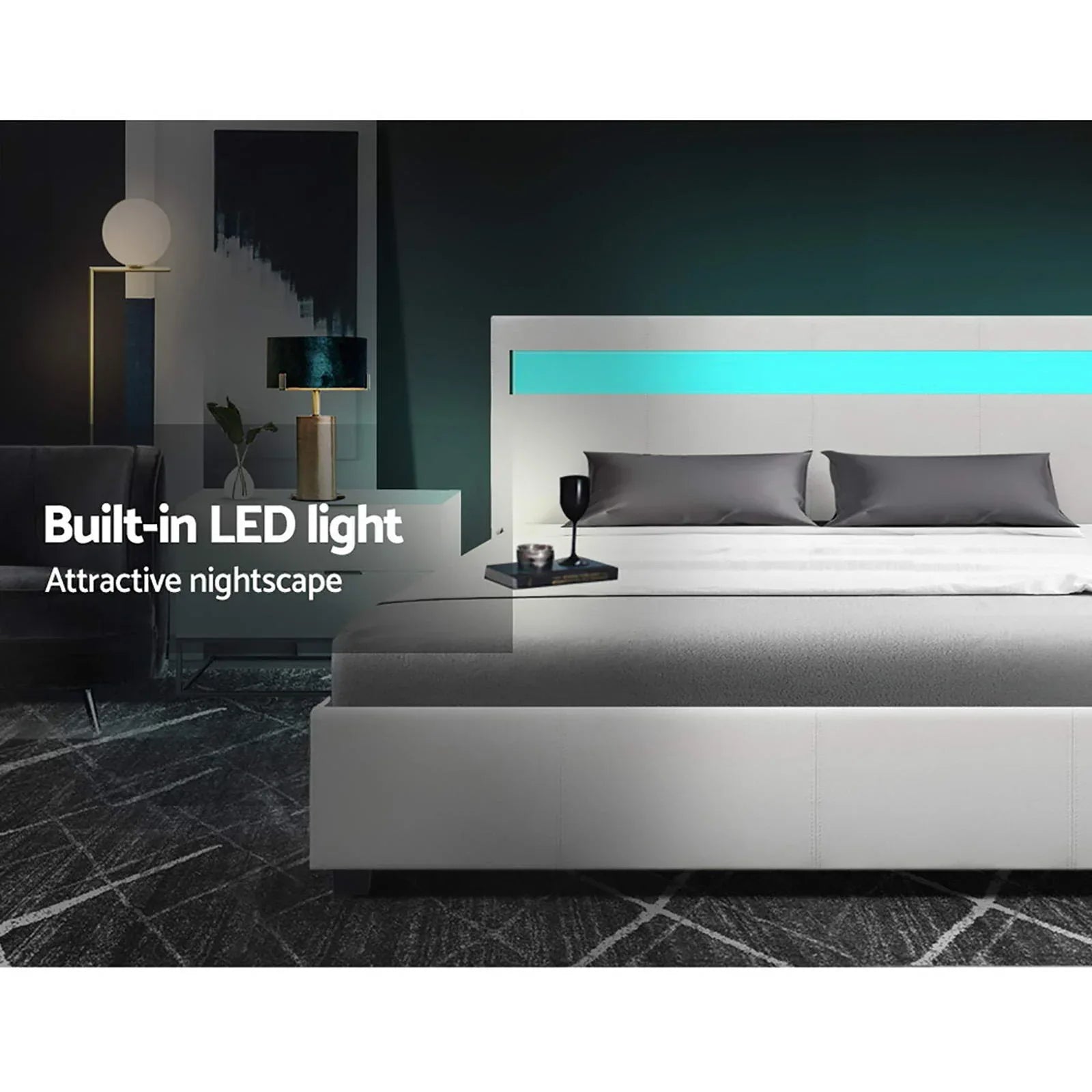 Artiss Bed Frame Double Size LED Gas Lift White COLE - Mekamart Australia