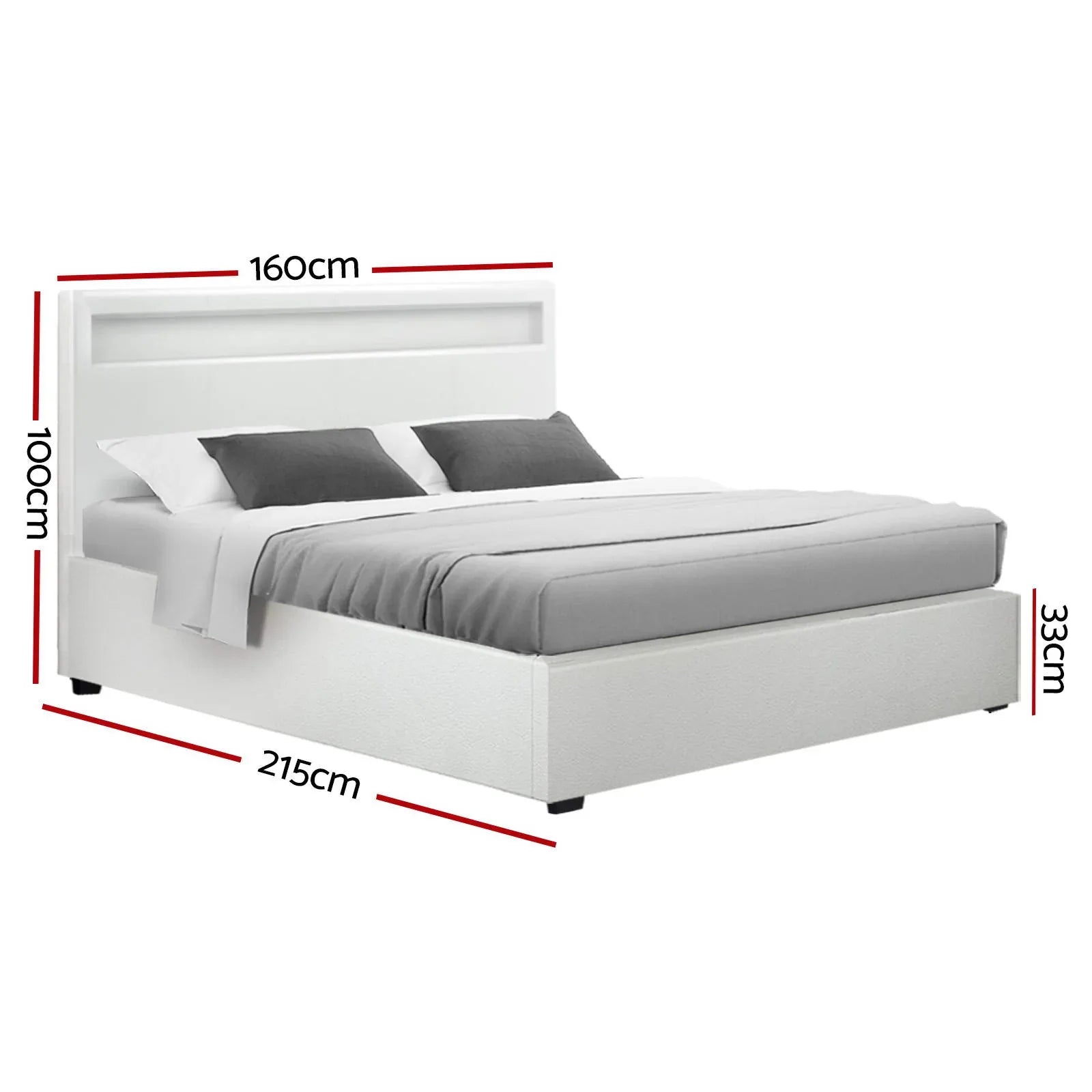 Artiss Bed Frame Queen Size LED Gas Lift White COLE - Mekamart Australia
