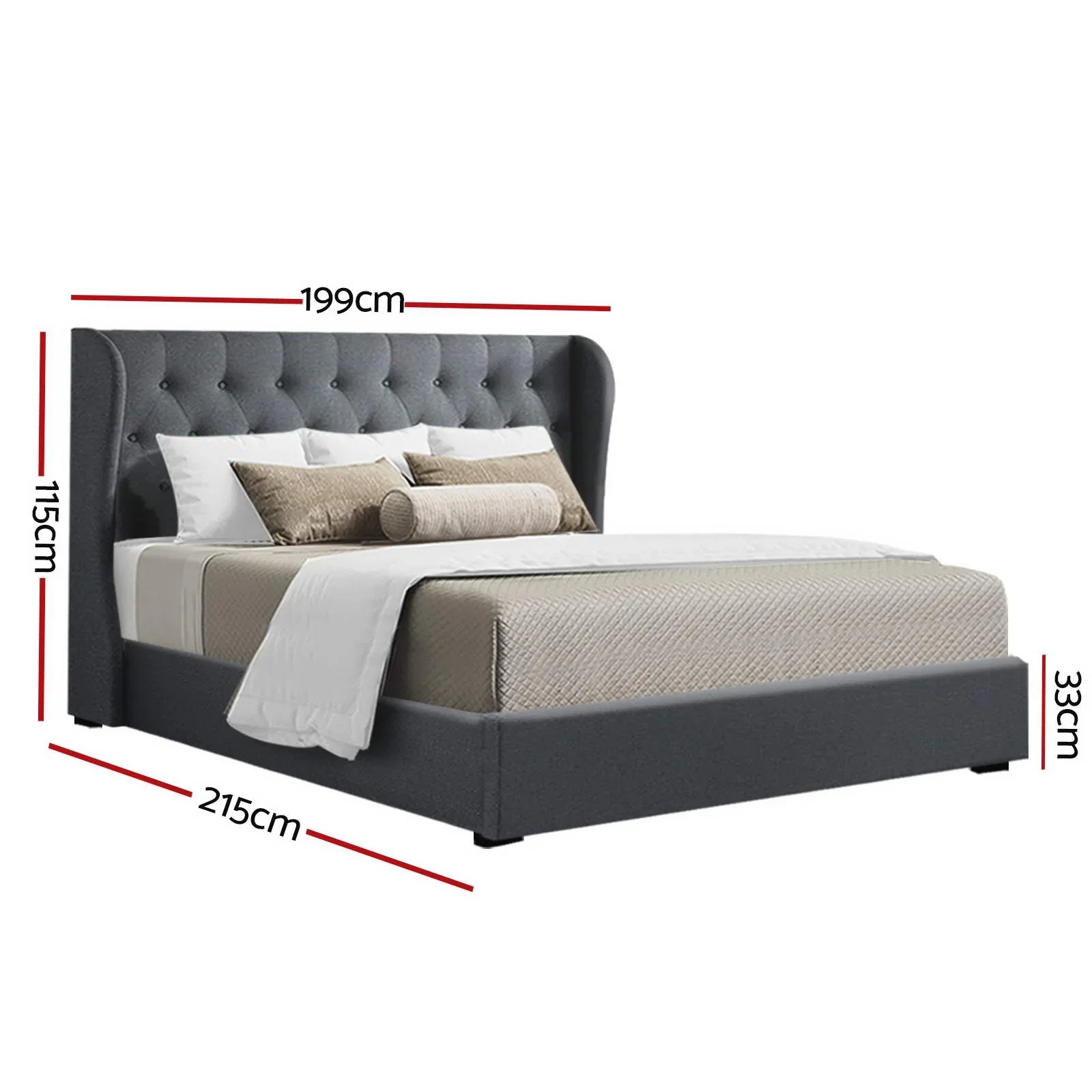 Artiss Bed Frame King Size Gas Lift Charcoal ISSA - Mekamart Australia