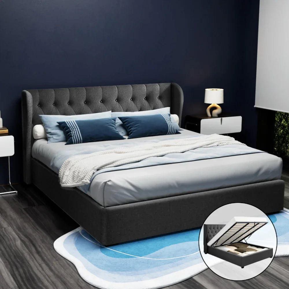 Artiss Bed Frame King Size Gas Lift Charcoal ISSA - Mekamart Australia