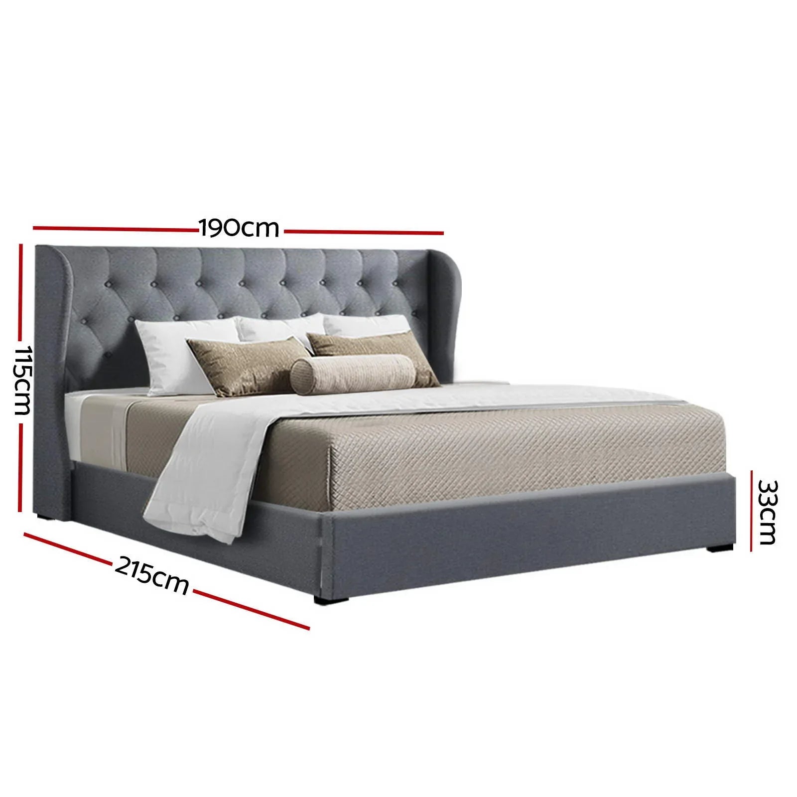 Artiss Bed Frame King Size Gas Lift Grey ISSA - Mekamart Australia