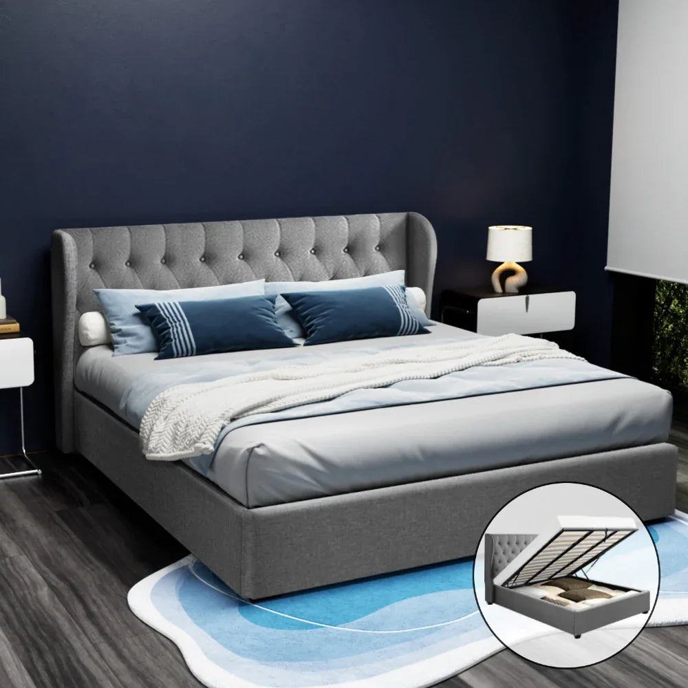 Artiss Bed Frame King Size Gas Lift Grey ISSA - Mekamart Australia
