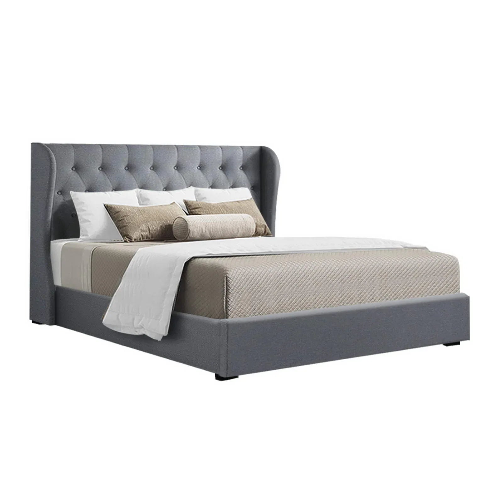 Artiss Bed Frame Queen Size Gas Lift Grey ISSA - Mekamart Australia