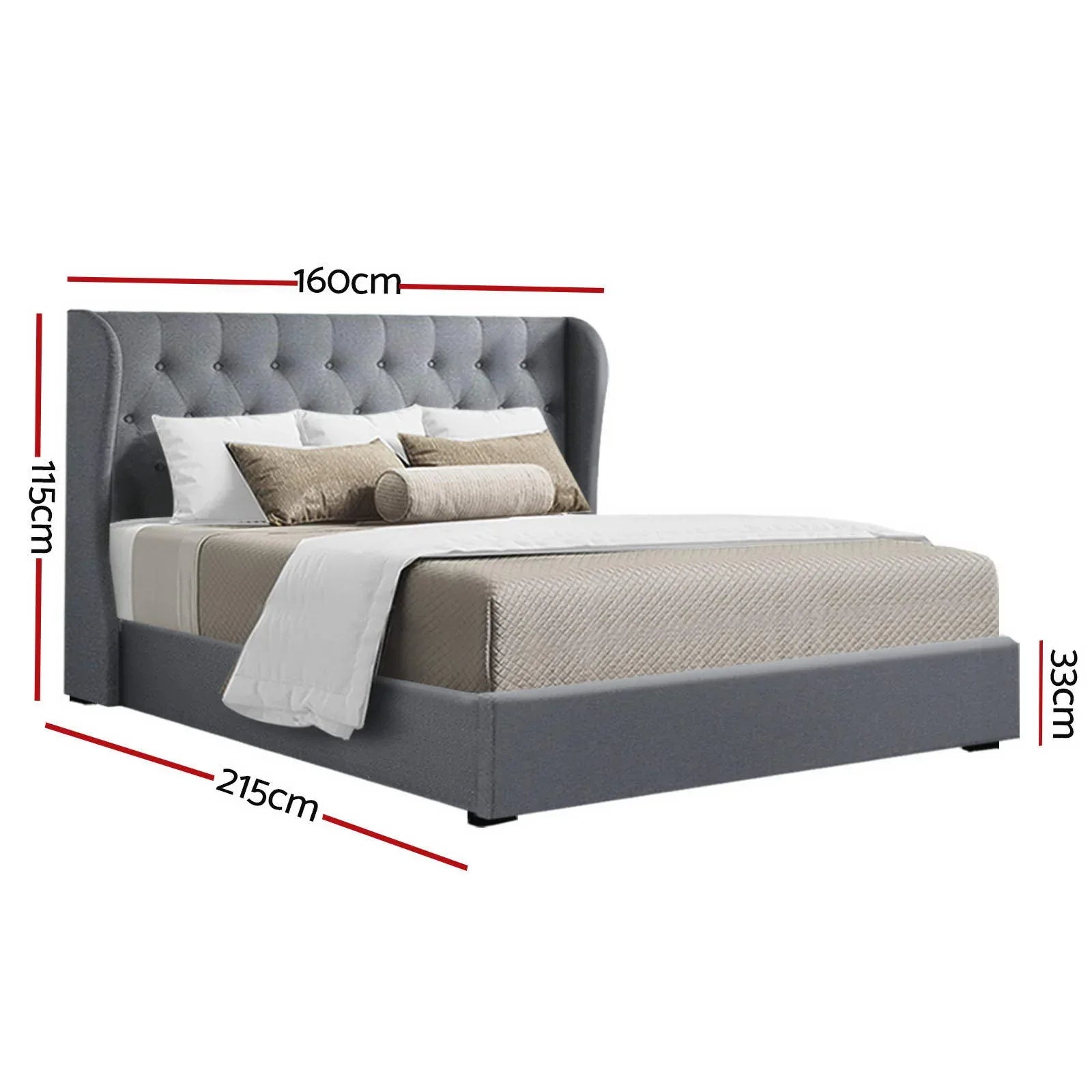 Artiss Bed Frame Queen Size Gas Lift Grey ISSA - Mekamart Australia