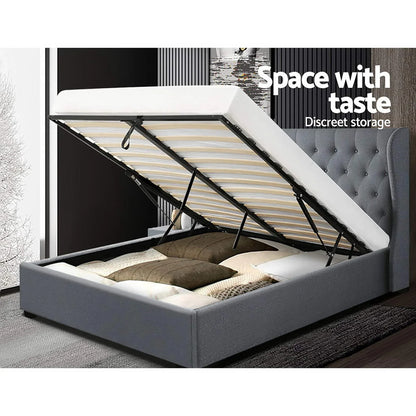 Artiss Bed Frame Queen Size Gas Lift Grey ISSA - Mekamart Australia